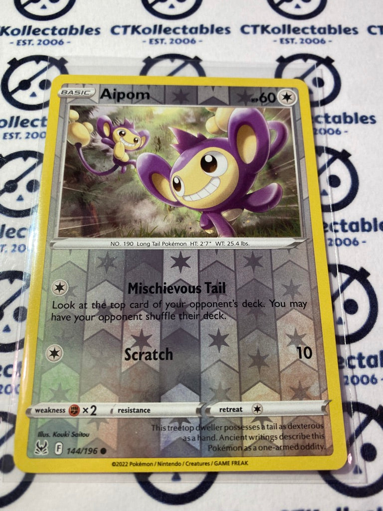 Aipom Reverse Holo #144/196 2022 Sword & Shield Lost Origin Pokemon Card