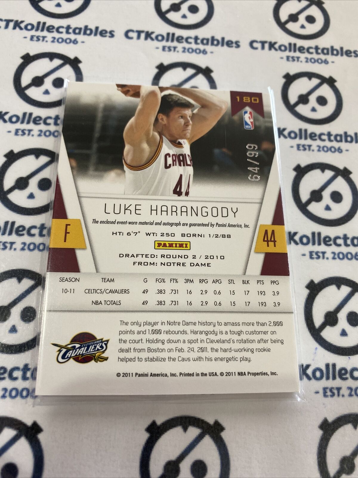 2010-11 Certified Luke Harangody Red Signatures #64/99 Cavs