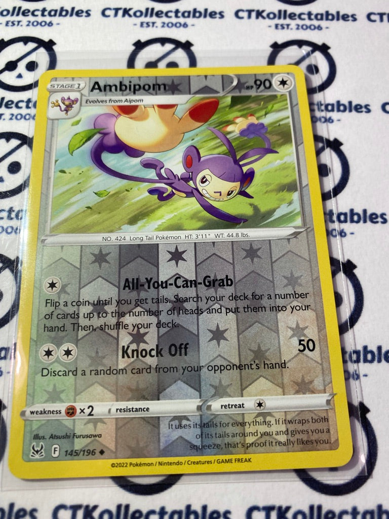 Ambipom Reverse Holo #145/196 2022 Sword & Shield Lost Origin Pokemon Card