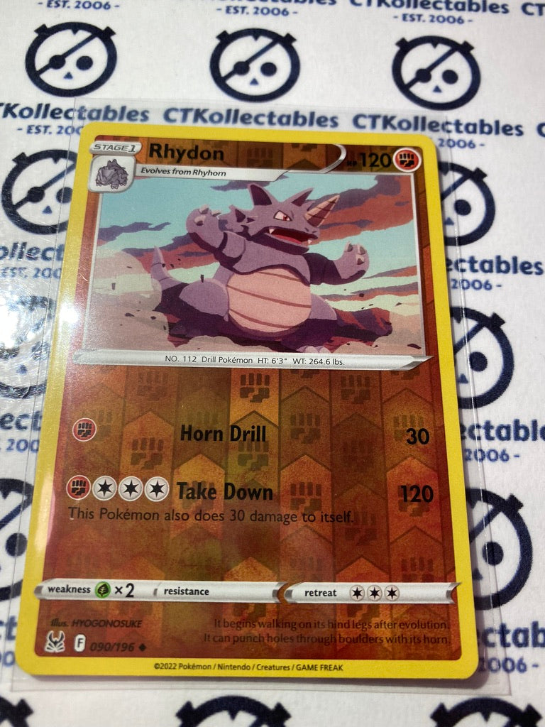 Rhydon Reverse Holo Rare #090/196 2022 Sword & Shield Lost Origin Pokemon Card