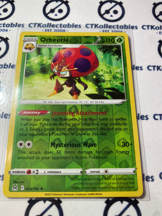 Orbeetle Reverse Holo Rare #020/196 2022 Sword & Shield Lost Origin Pokemon Card