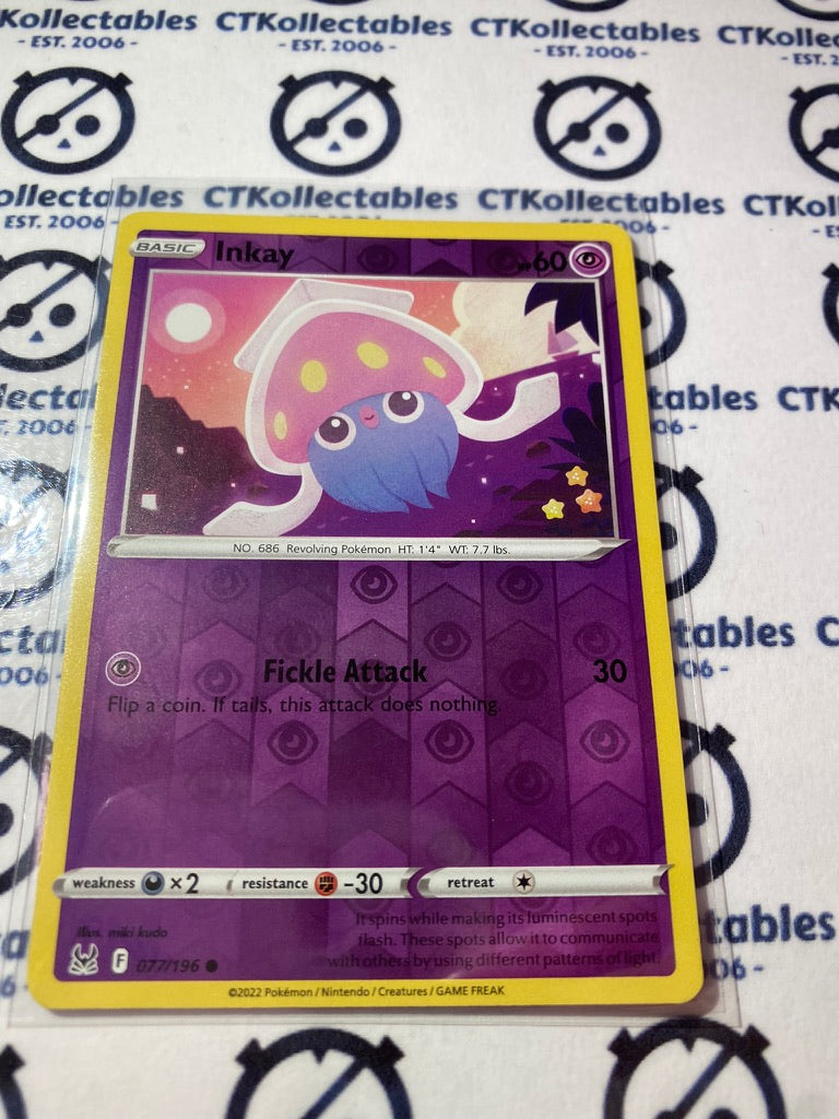 Inkay Reverse Holo #077/196 2022 Sword & Shield Lost Origin Pokemon Card