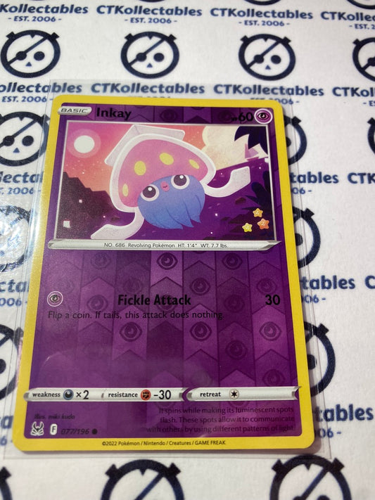 Inkay Reverse Holo #077/196 2022 Sword & Shield Lost Origin Pokemon Card