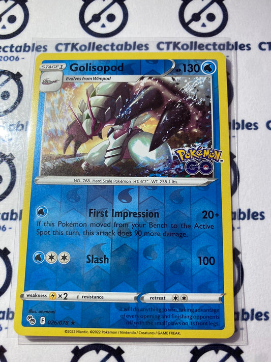 Golisopod Reverse Holo Rare Card #026/078 2022 Sword & Shield Pokemon Go Pokemon Card