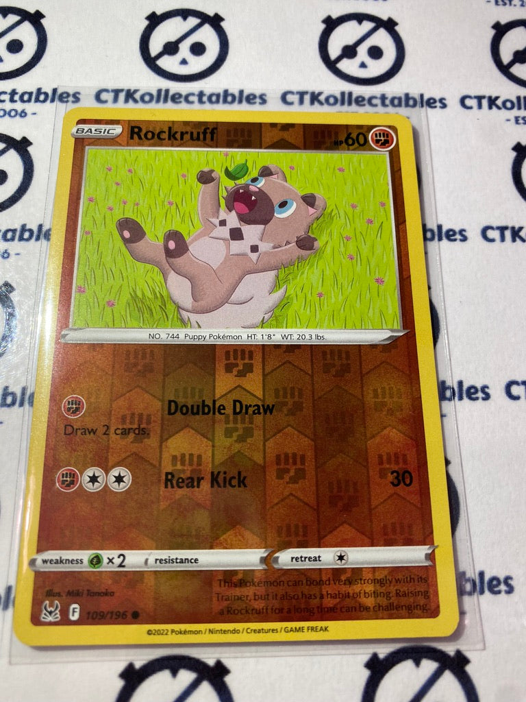 Rock Ruff Card Rockruff Reverse Holo #109/196 2022 Sword & Shield Lost Origin Pokemon ...