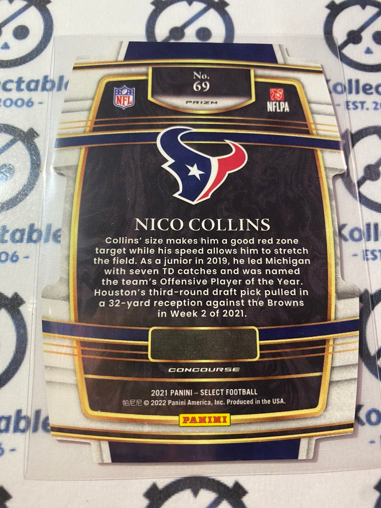 2021 NFL Panini Select Nico Collins RC Concourse Die-Cut  Prizm Black & Gold #69 Texans
