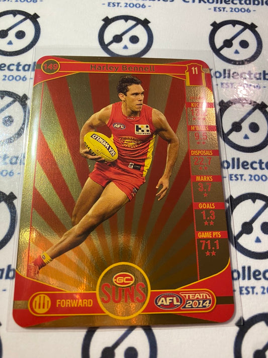 2014 AFL Teamcoach Gold Card #149 Harley Bennell Suns