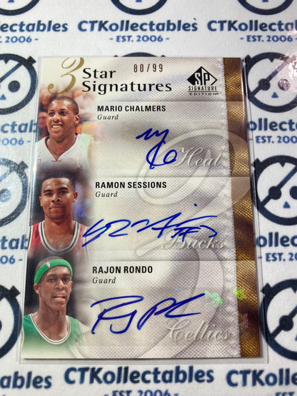 2009-10 NBA Upper Deck SPSE 3 Star Signatures Chalmers/Sessions/Rondo #80/99 Celtics
