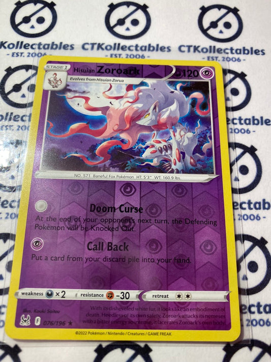Hisuian Zoroark Reverse Holo Rare #076/196 2022 Sword & Shield Lost Origin Pokemon Card