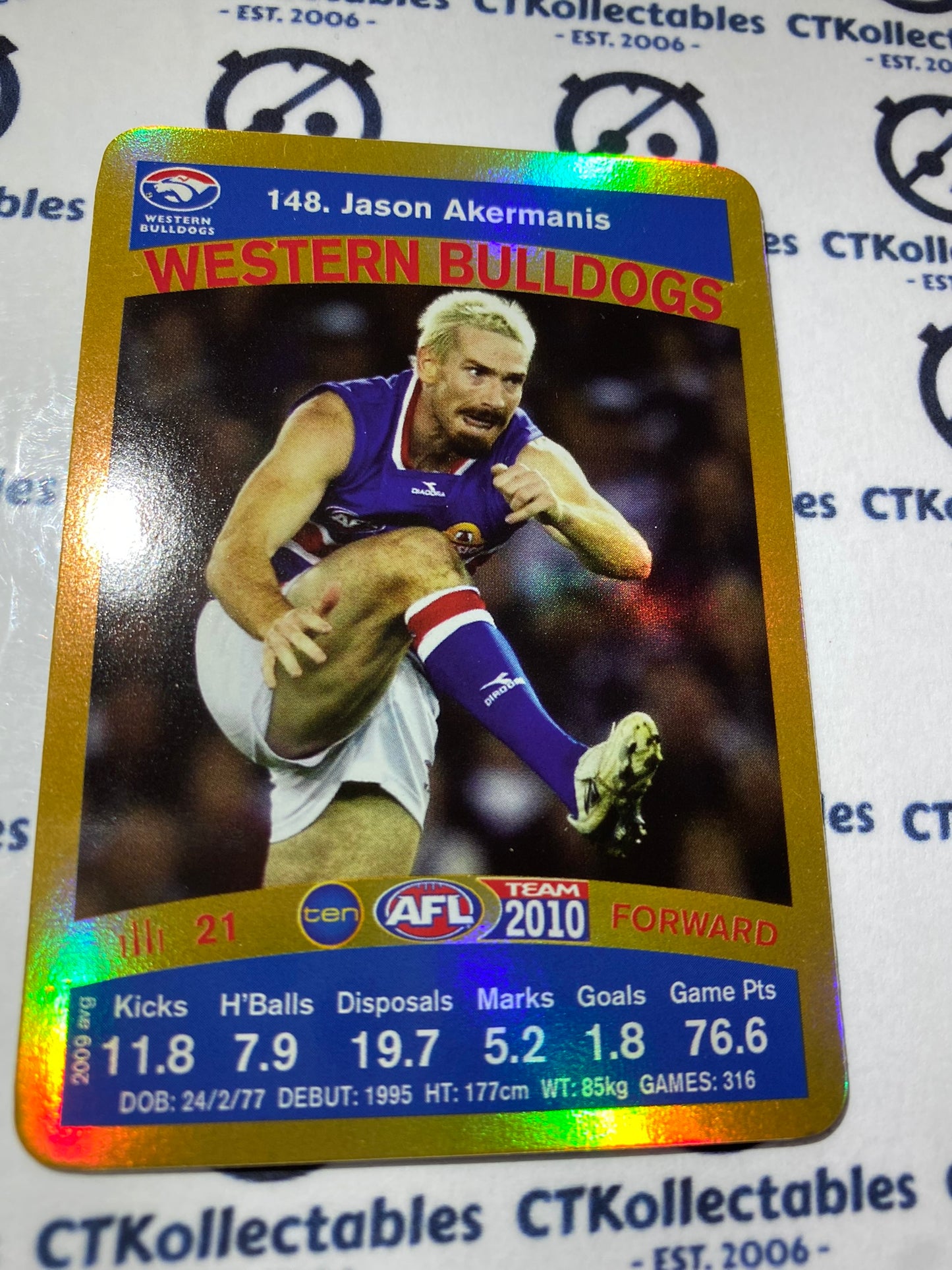 2010 AFL Teamcoach Gold Card- #148 Jason Akermanis Bulldogs