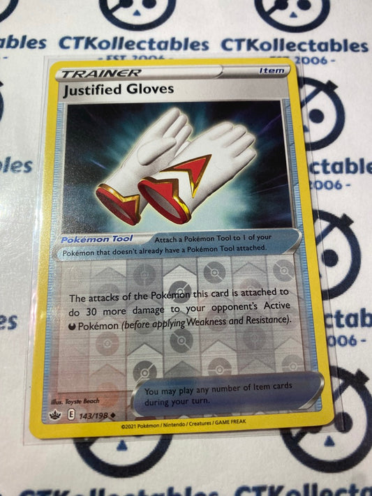 Justified Gloves Trainer Reverse Holo #143/198 Pokémon Card Chilling Reign