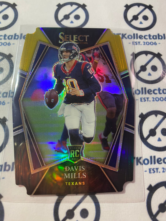 2021 NFL Panini Select Davis Mills QB RC Premier Level Die Cut Prizm Black & Gold #165 Texans