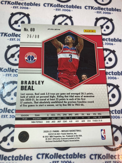 2020-21 Mosaic Bradley Beal Fusion Red and Yellow SP #26/88