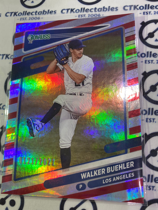 2021 Panini Donruss Baseball Walker Buehler Red/Silver #0121/2021