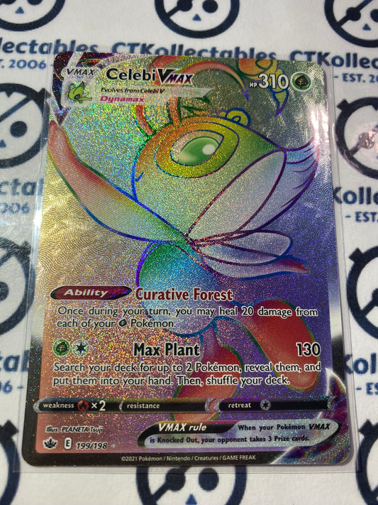 Celebi Vmax Hyper Rainbow Secret Rare #199/198 Pokémon Card Chilling Reign