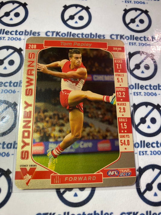 2017 AFL Teamcoach Gold #208 Tom Papley Swans
