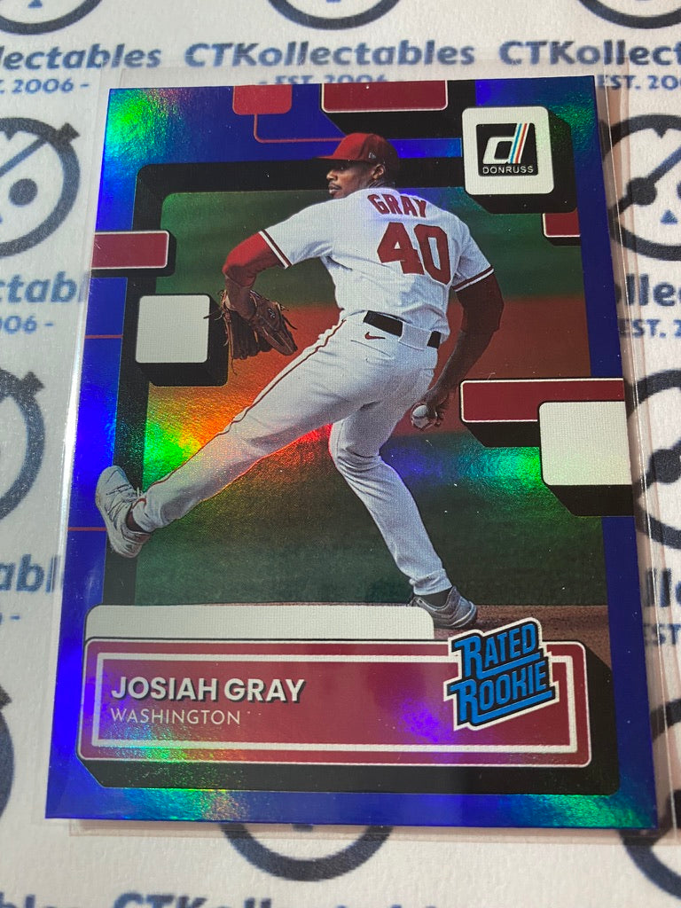 2022 Panini Donruss Baseball Josiah Gray Rated Rookie Blue Foil #42 Washington