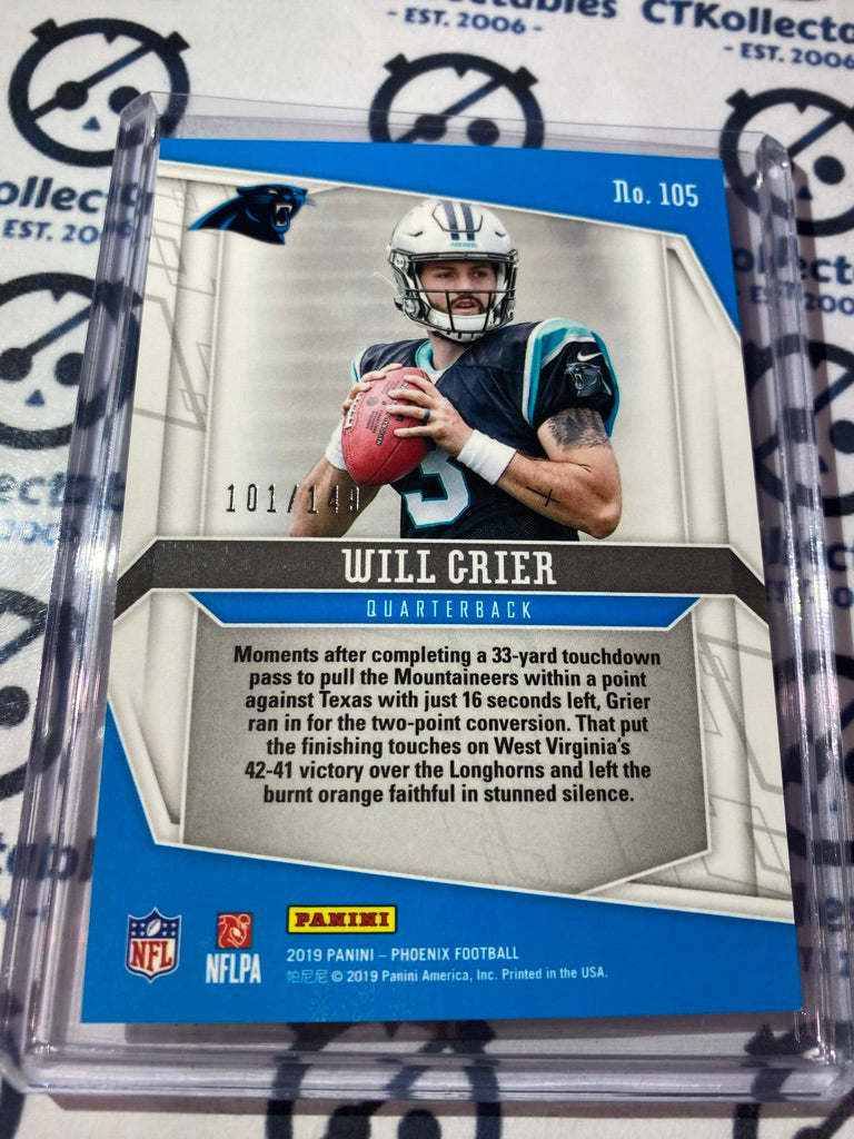 2019 NFL Panini Phoenix Will Grier Rookie Purple Parallel #101/149 Panthers