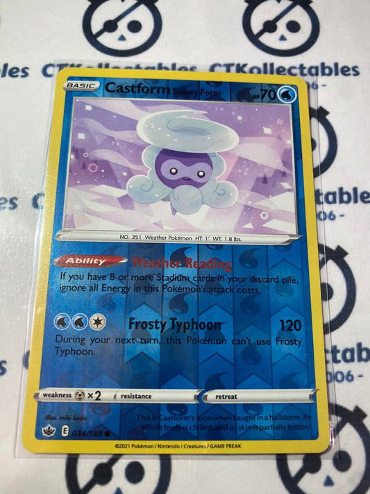 Castform Snowy Form Reverse Holo #034/198 Pokémon Card Chilling Reign