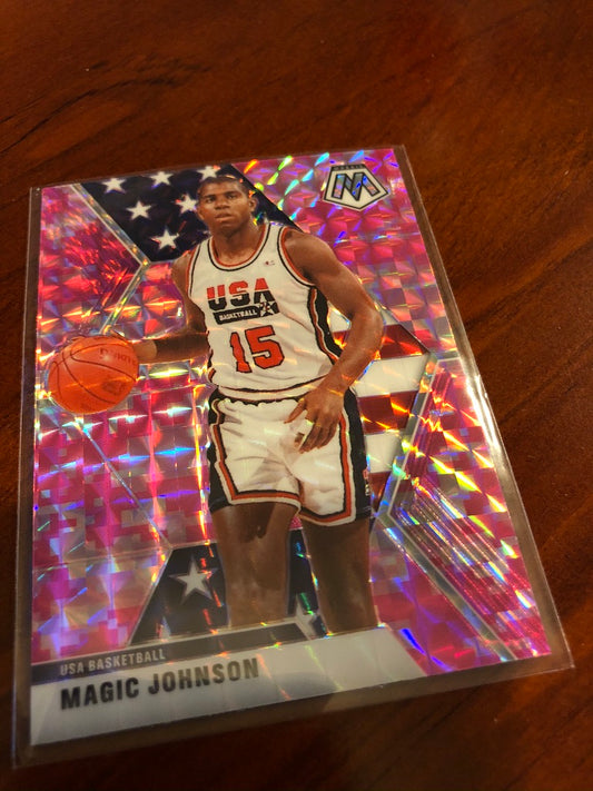 Magic Johnson Pink USA Mosaic Prizm #255 2019-20 NBA Mosaic