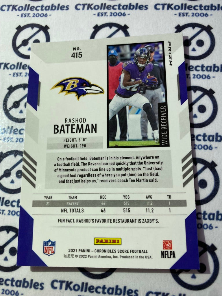 2021 NFL Chronicles Score Rashod Bateman Prizm Rookie RC #415 Ravens