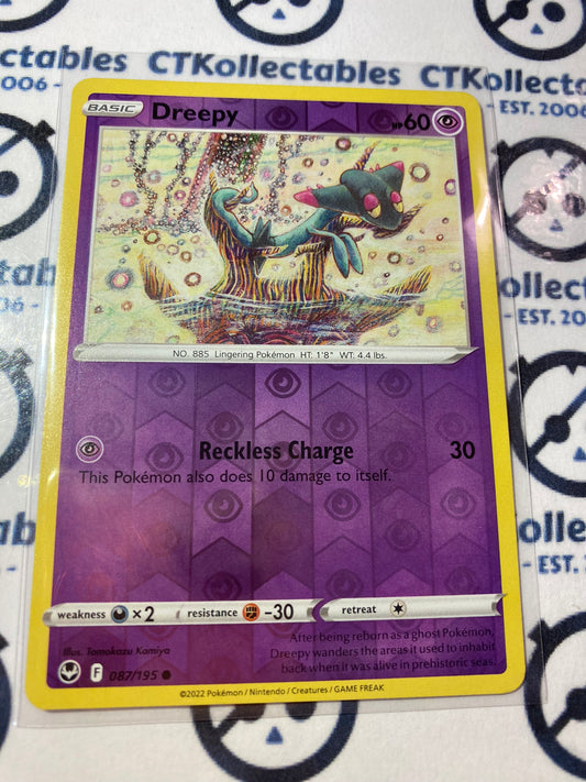 Dreepy Reverse Holo #087/195 2022 Sword & Shield Silver Tempest Pokemon Card