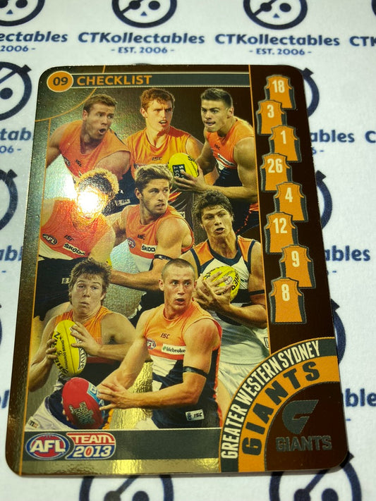 2013 AFL Teamcoach Gold Checklist Card - #09 GWS Giants
