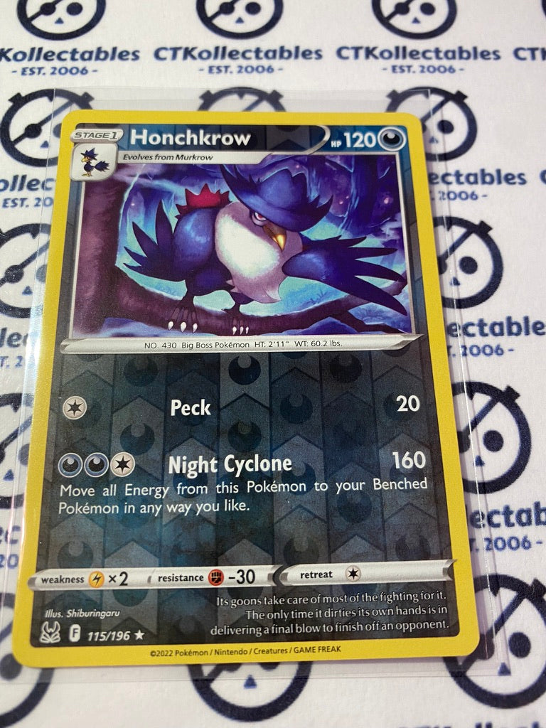 Honchrow Reverse Holo Rare #115/196 2022 Sword & Shield Lost Origin Pokemon Card