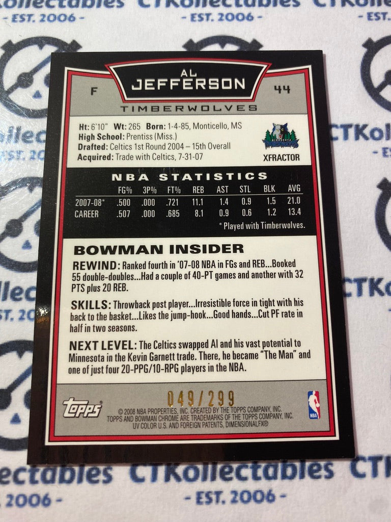 2008-09 Bowman Chrome NBA Al Jefferson XFRACTOR #049/299 Timberwolves