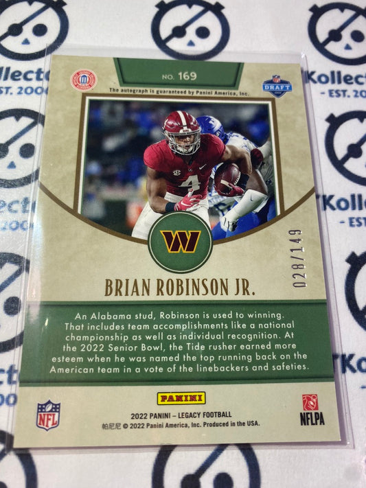 2022 NFL Panini Legacy Premium Brian Robinson Jr. Rookie Auto #028/149 Orange Commanders