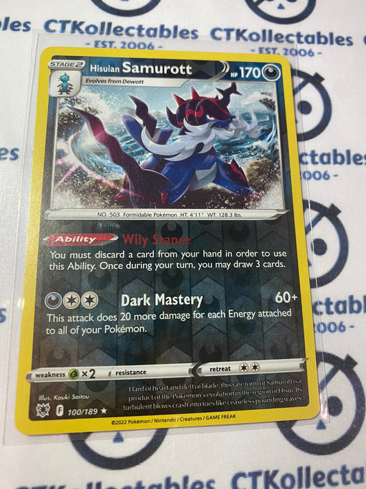 Hisuian Samurott Reverse Holo #100/189 2022 Sword & Shield Astral Radiance Pokemon Card