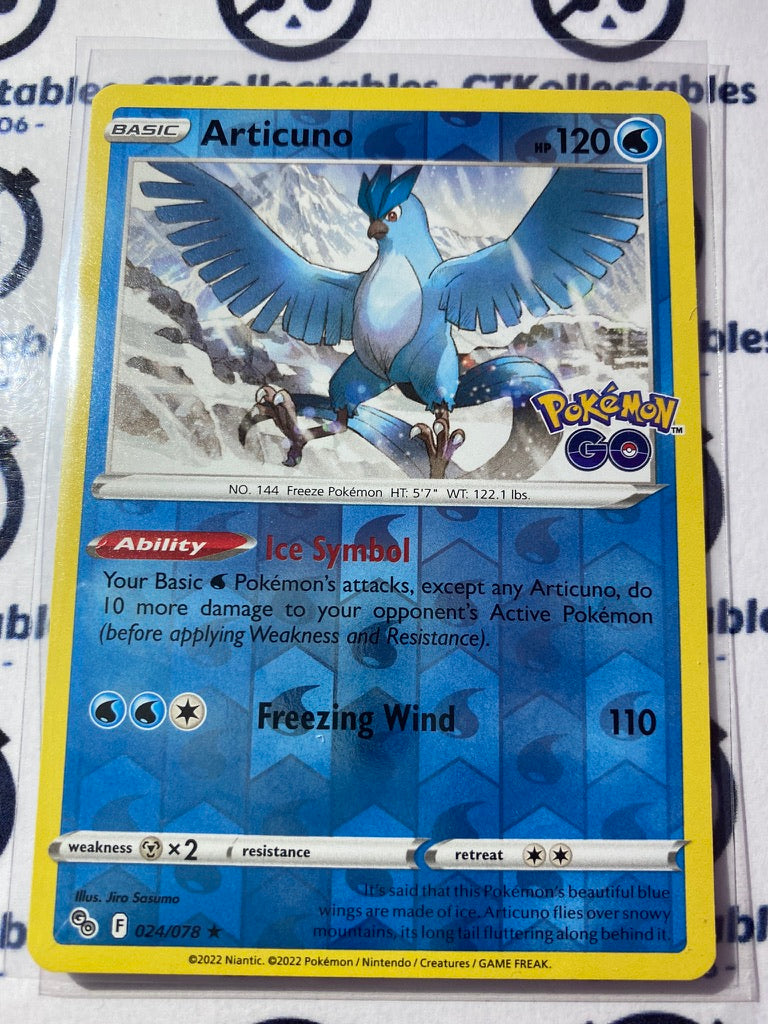 Articuno Reverse Holo Rare Card #024/078 2022 Sword & Shield Pokemon Go Pokemon Card