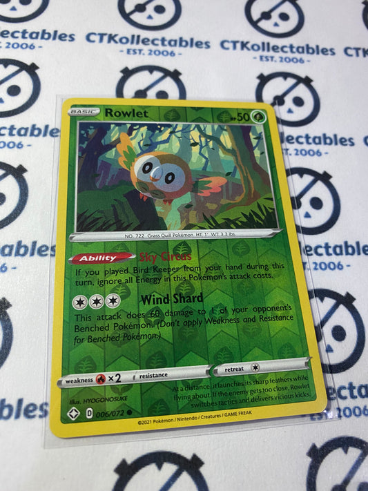 Rowlet #006/072 Reverse Holo Pokémon Card Shining Fates