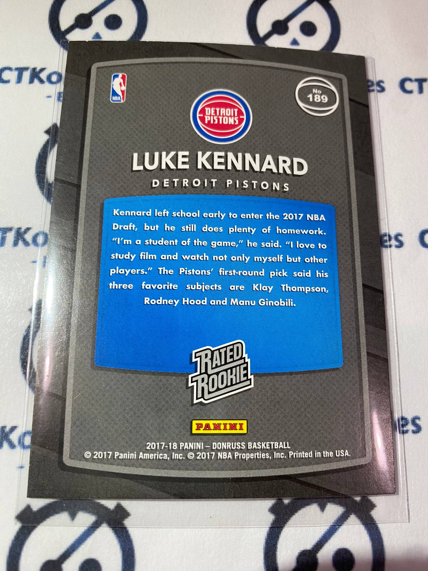 2017-18 NBA Donruss Luke Kennard Rated Rookie #189 Pistons