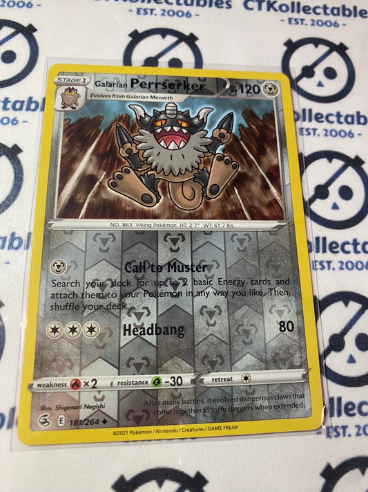 Galarian Perrserker Reverse Holo #181/264 2021 Sword & Shield Fusion Strike Pokemon Card