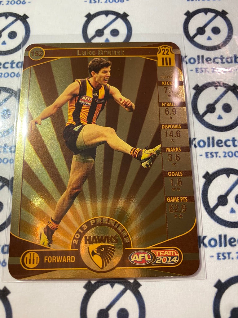 2014 AFL Teamcoach Gold Card #152 Luke Breust Hawks