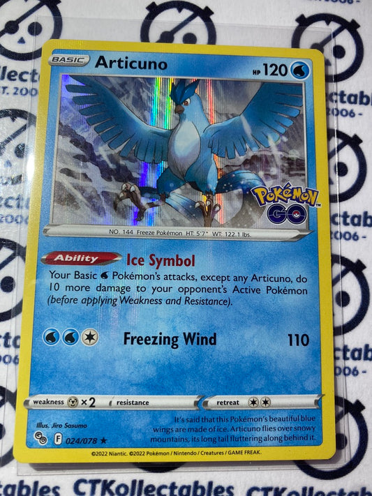 Articuno Holo Rare Card #024/078 2022 Sword & Shield Pokemon Go Pokemon Card