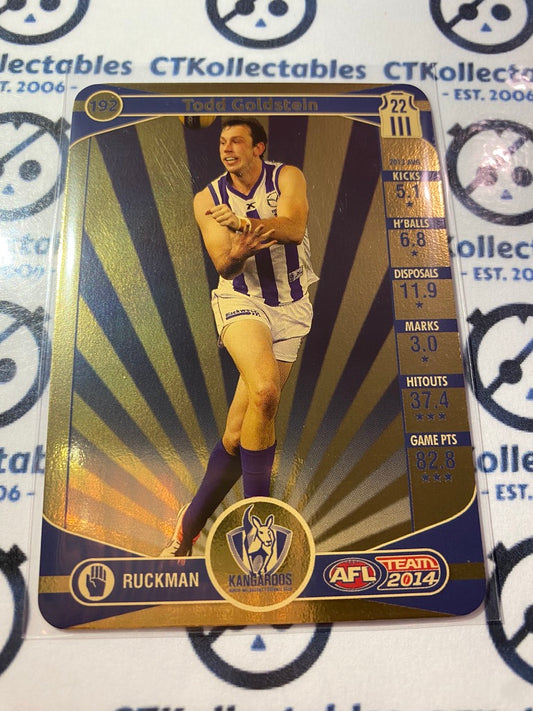 2014 AFL Teamcoach Gold Card #192 Todd Goldstein Kangaroos