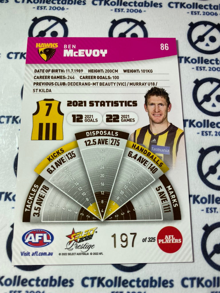 2022 AFL Footy Stars Prestige Ben McEvoy Pink Parallel #197/325 Hawks