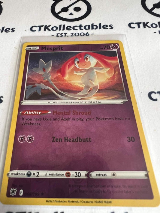 Mesprit Reverse Holo Rare Card #066/189 2022 Sword & Shield Astral Radiance Pokemon Card