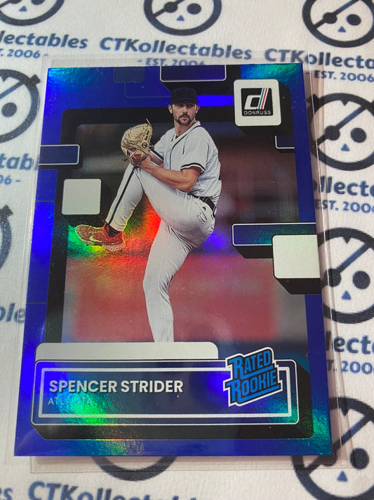 2022 Panini Donruss Baseball Spencer Strider Rated Rookie Blue Foil #76 Atlanta