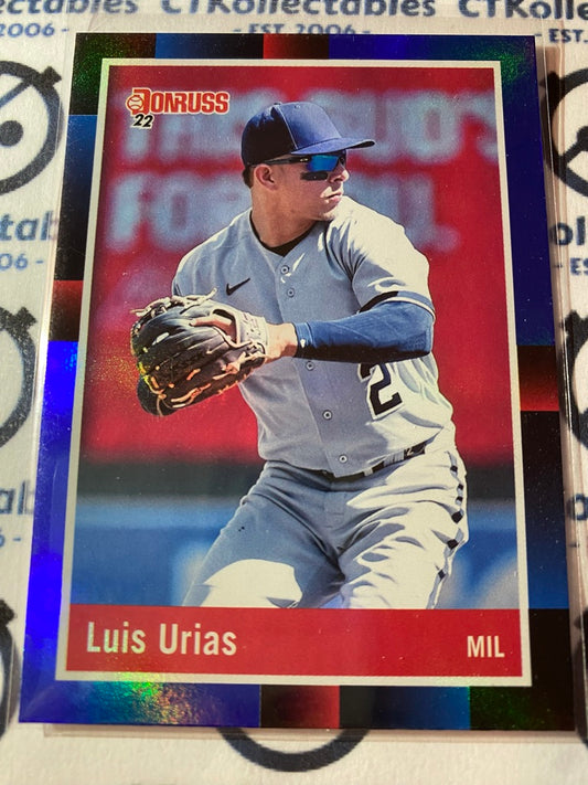 2022 Panini Donruss Baseball Luis Urias Blue Foil "1988 Retro" #245 Milwaukee
