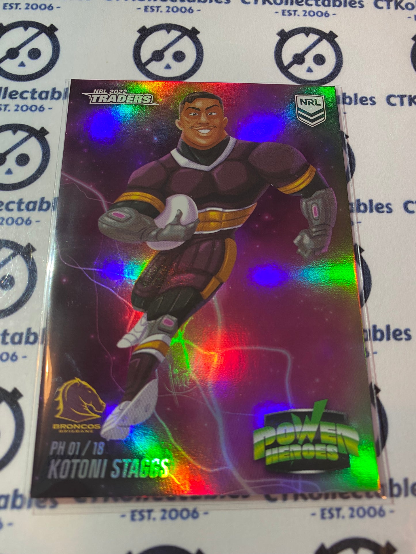 2022 TLA NRL Traders Power Heroes Kotoni Staggs PH01/18 Broncos