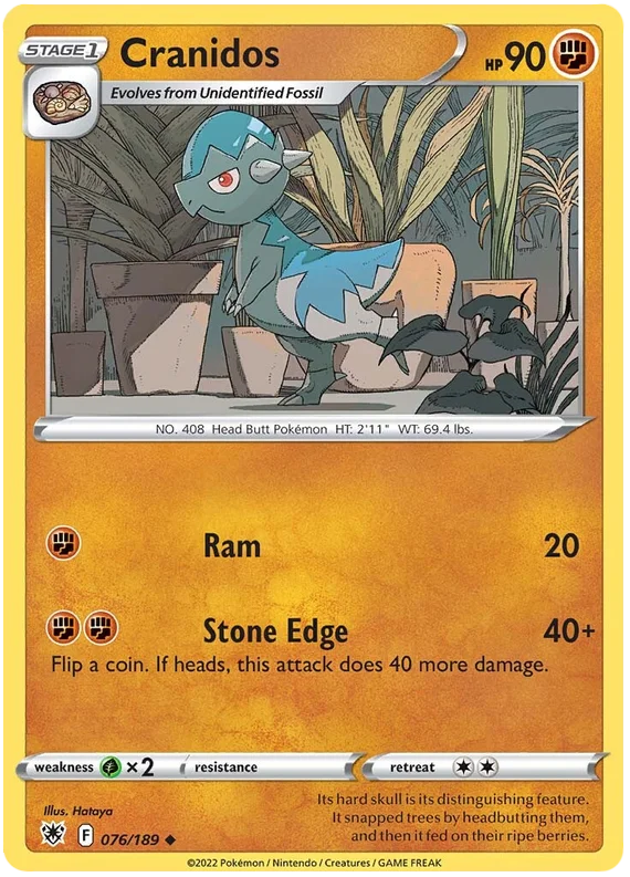 Cranidos Base Card #076/189 2022 Sword & Shield Astral Radiance Pokemon Card