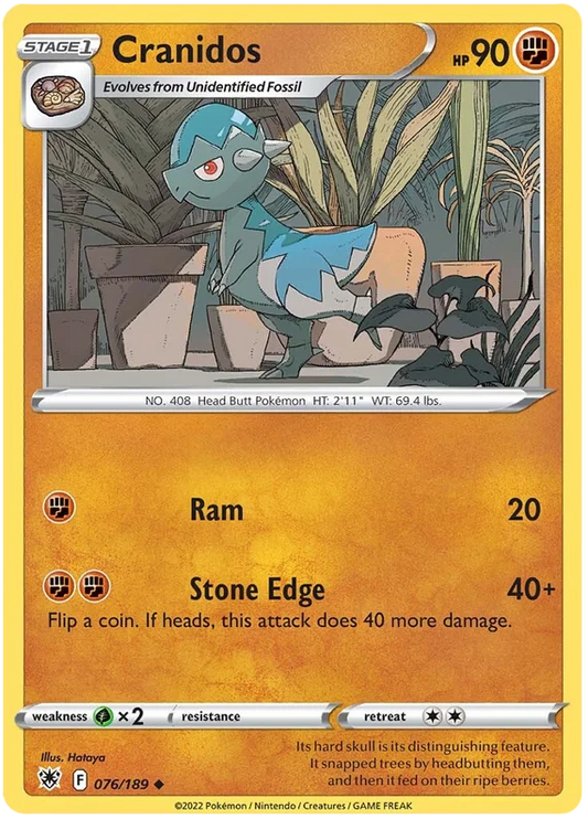 Cranidos Base Card #076/189 2022 Sword & Shield Astral Radiance Pokemon Card