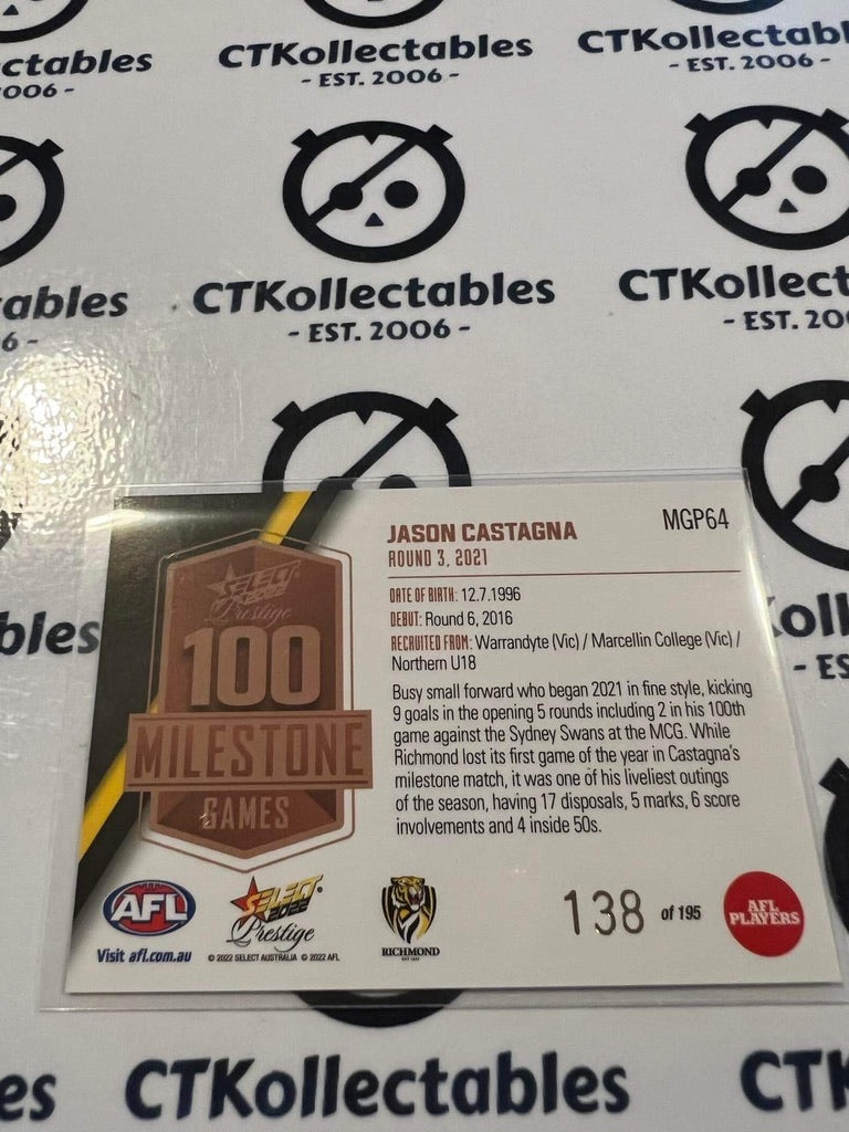 2022 AFL Footy Stars Prestige Jason Castagna Milestone #138/195 100 games MGP64