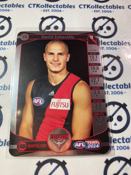 2014 AFL Teamcoach Silver Parallel #74 David Zaharakis Bombers