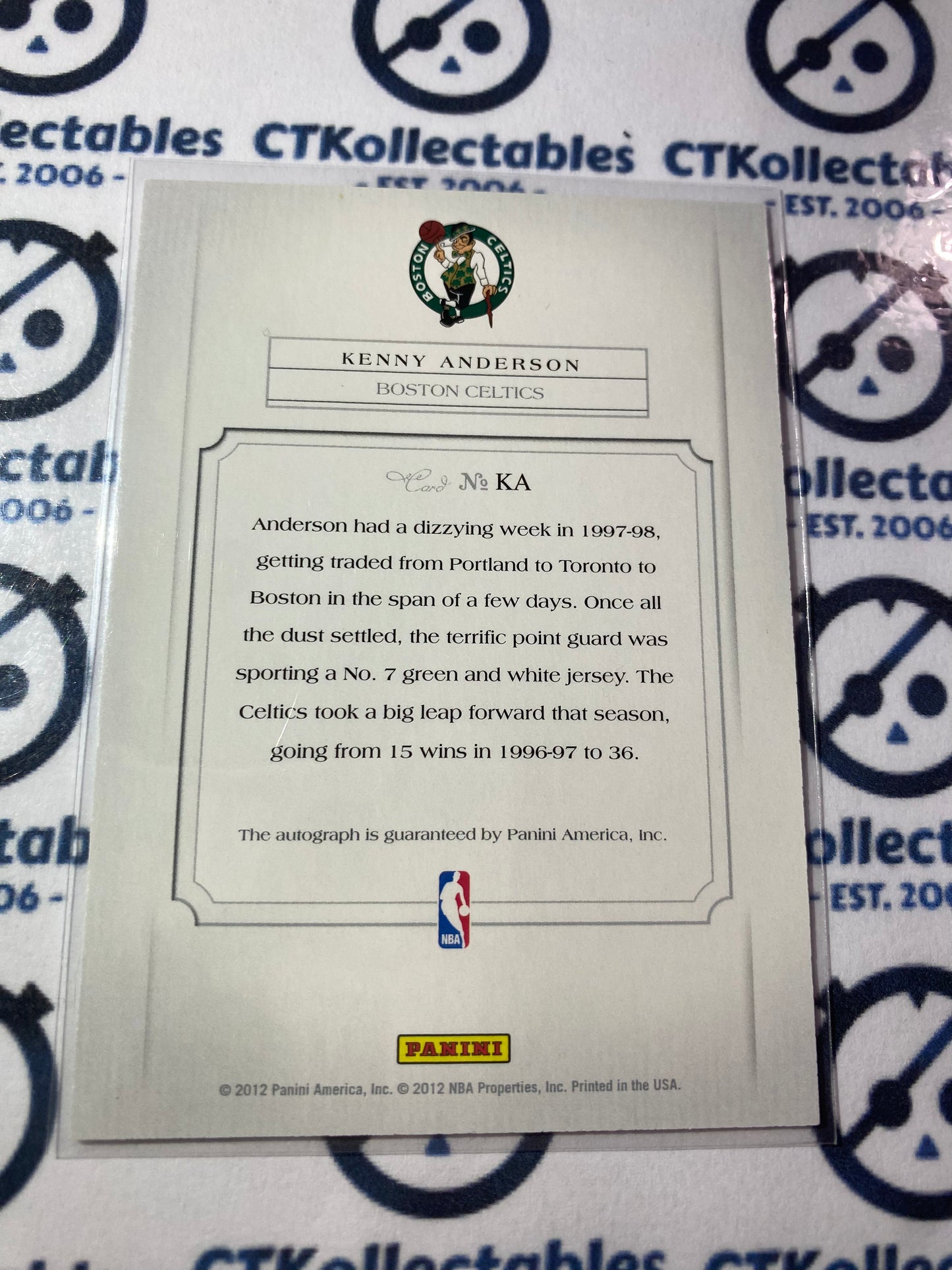 2011-12 NBA Panini Past & Present Kenny Anderson Elusive ink #KA Celtics
