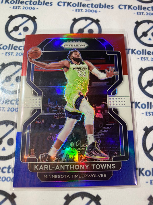 2021-22 NBA Prizm Karl-Anthony Towns Red White Blue Prizm #157 Timberwolves