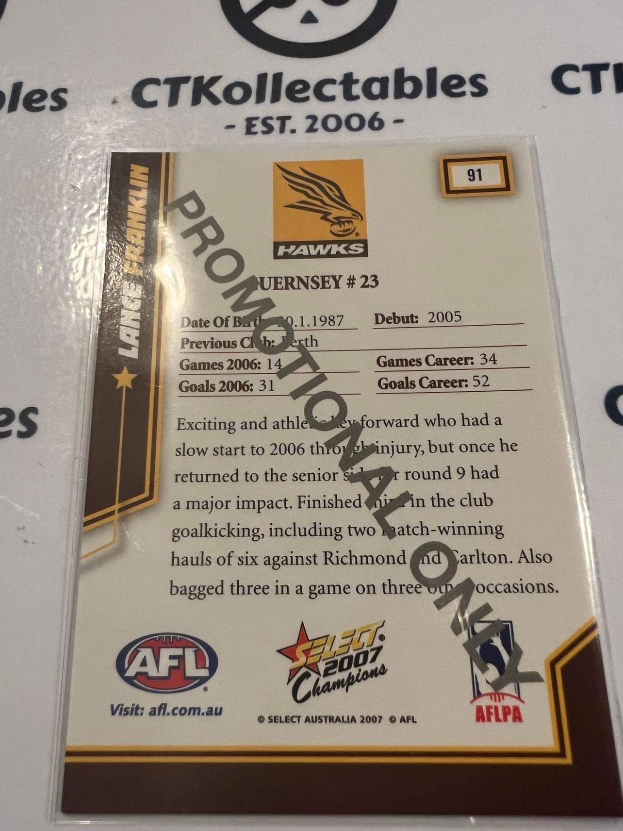 2007 AFL Champions Lance Franklin #91 Promo card